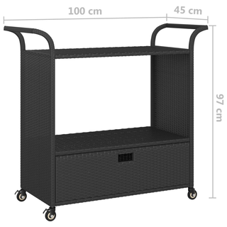 Bar Cart with Drawer Black 100x45x97 cm Poly Rattan - Giant Lobelia