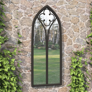 Garden Mirror Black 100x45 cm Iron for Outdoor Use - Giant Lobelia