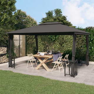 Gazebo with Sidewalls&Double Roofs 3x4 m Anthracite - Giant Lobelia