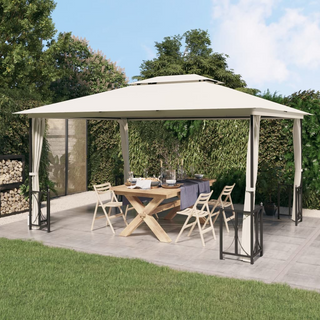 Gazebo with Sidewalls&Double Roofs 3x4 m Cream - Giant Lobelia