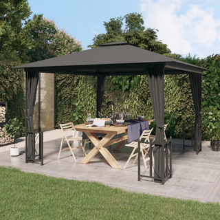 Gazebo with Sidewalls&Double Roofs 3x3 m Anthracite - Giant Lobelia