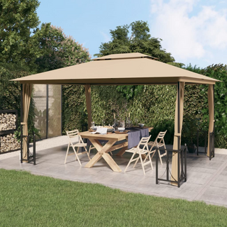 Gazebo with Sidewalls&Double Roofs 3x4 m Taupe - Giant Lobelia