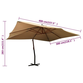 Cantilever Umbrella with Wooden Pole 400x300 cm Taupe - Giant Lobelia