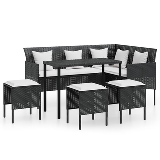 5 Piece L-shaped Couch Sofa Set with Cushions Poly Rattan Black - Giant Lobelia