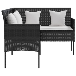 5 Piece L-shaped Couch Sofa Set with Cushions Poly Rattan Black - Giant Lobelia