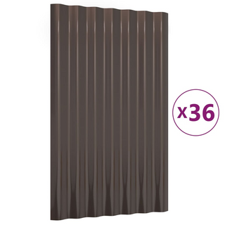 vidaXL Roof Panels 36 pcs Powder-coated Steel Brown 60x36 cm - Giant Lobelia