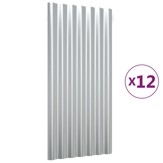 vidaXL Roof Panels 12 pcs Powder-coated Steel Silver 80x36 cm - Giant Lobelia