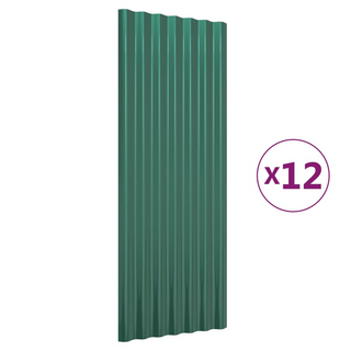 vidaXL Roof Panels 12 pcs Powder-coated Steel Green 100x36 cm - Giant Lobelia