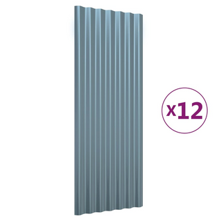 vidaXL Roof Panels 12 pcs Powder-coated Steel Grey 100x36 cm - Giant Lobelia