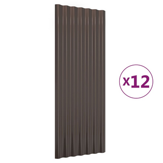 vidaXL Roof Panels 12 pcs Powder-coated Steel Brown 100x36 cm - Giant Lobelia