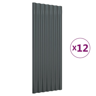 vidaXL Roof Panels 12 pcs Powder-coated Steel Anthracite 100x36 cm - Giant Lobelia