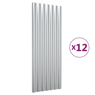 vidaXL Roof Panels 12 pcs Powder-coated Steel Silver 100x36 cm - Giant Lobelia