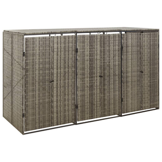 Triple Wheelie Bin Shed Grey 207x80x117 cm Poly Rattan - Giant Lobelia