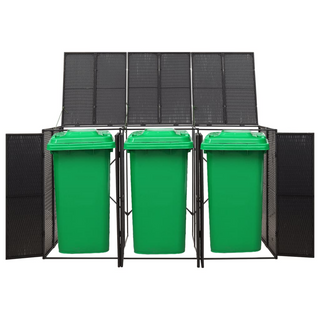 Triple Wheelie Bin Shed Black 207x80x117 cm Poly Rattan - Giant Lobelia