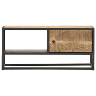 vidaXL TV Cabinet with Carved Door 90x30x40 cm Rough Mango Wood - Giant Lobelia