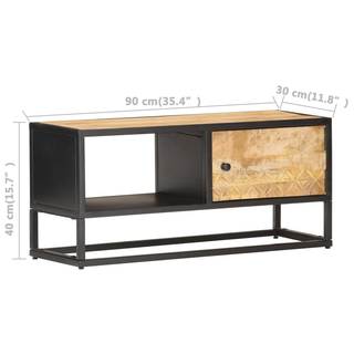 vidaXL TV Cabinet with Carved Door 90x30x40 cm Rough Mango Wood - Giant Lobelia