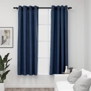 vidaXL Linen-Look Blackout Curtains with Grommets 2 pcs Blue 140x175cm - Giant Lobelia