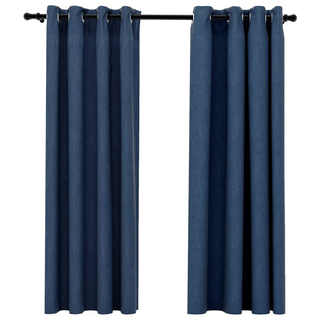 vidaXL Linen-Look Blackout Curtains with Grommets 2 pcs Blue 140x175cm - Giant Lobelia