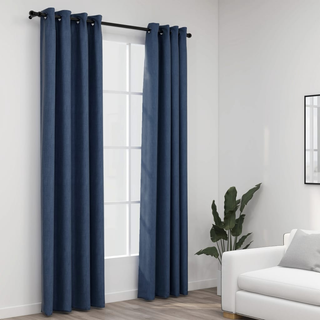 vidaXL Linen-Look Blackout Curtains with Grommets 2 pcs Blue 140x225cm - Giant Lobelia