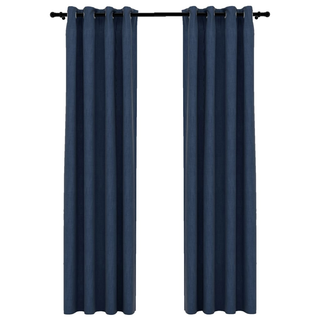 vidaXL Linen-Look Blackout Curtains with Grommets 2 pcs Blue 140x225cm - Giant Lobelia