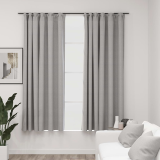 vidaXL Linen-Look Blackout Curtains with Hooks 2 pcs Grey 140x175 cm - Giant Lobelia