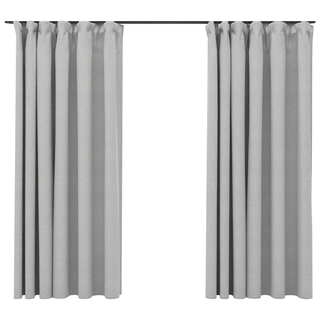 vidaXL Linen-Look Blackout Curtains with Hooks 2 pcs Grey 140x175 cm - Giant Lobelia