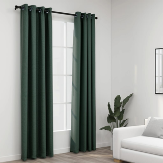 vidaXL Linen-Look Blackout Curtains with Grommets 2pcs Green 140x245cm - Giant Lobelia