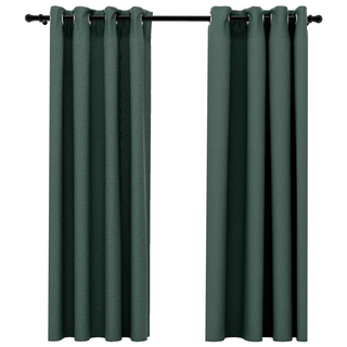 vidaXL Linen-Look Blackout Curtains with Grommets 2pcs Green 140x175cm - Giant Lobelia