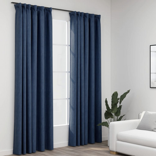 vidaXL Linen-Look Blackout Curtains with Hooks 2 pcs Blue 140x225 cm - Giant Lobelia