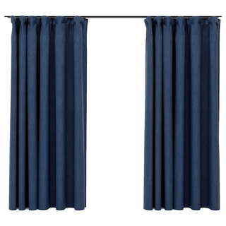 vidaXL Linen-Look Blackout Curtains with Hooks 2 pcs Blue 140x175 cm - Giant Lobelia