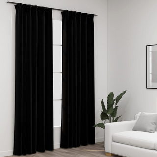 vidaXL Linen-Look Blackout Curtains with Hooks 2 pcs Black 140x245 cm - Giant Lobelia