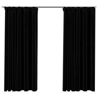 vidaXL Linen-Look Blackout Curtains with Hooks 2 pcs Black 140x175 cm - Giant Lobelia