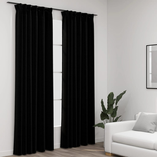 vidaXL Linen-Look Blackout Curtains with Hooks 2 pcs Black 140x225 cm - Giant Lobelia