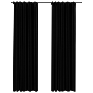 vidaXL Linen-Look Blackout Curtains with Hooks 2 pcs Black 140x225 cm - Giant Lobelia