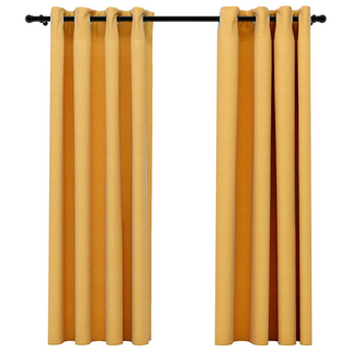 vidaXL Linen-Look Blackout Curtains with Grommets 2pcs Yellow 140x175cm - Giant Lobelia