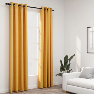 vidaXL Linen-Look Blackout Curtains with Grommets 2pcs Yellow 140x225cm - Giant Lobelia