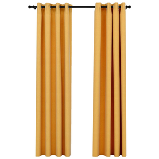 vidaXL Linen-Look Blackout Curtains with Grommets 2pcs Yellow 140x225cm - Giant Lobelia