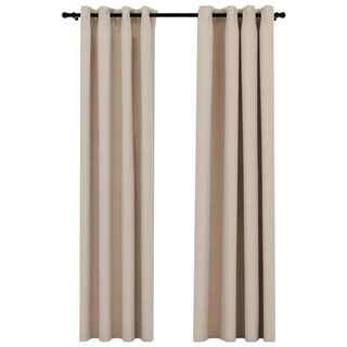 vidaXL Linen-Look Blackout Curtains with Grommets 2pcs Beige 140x245cm - Giant Lobelia