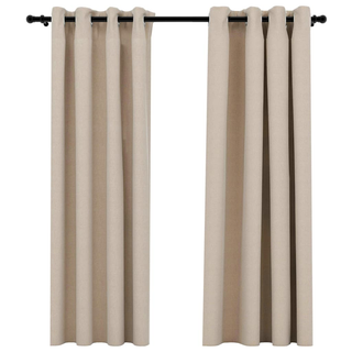 vidaXL Linen-Look Blackout Curtains with Grommets 2pcs Beige 140x175cm - Giant Lobelia