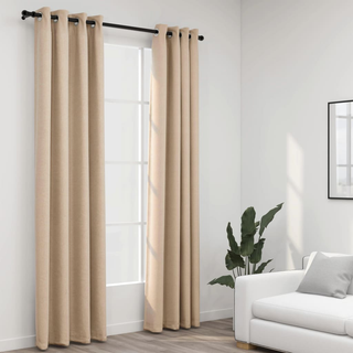 vidaXL Linen-Look Blackout Curtains with Grommets 2pcs Beige 140x225cm - Giant Lobelia