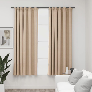 vidaXL Linen-Look Blackout Curtains with Hooks 2 pcs Beige 140x175 cm - Giant Lobelia