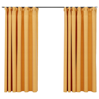 vidaXL Linen-Look Blackout Curtains with Hooks 2 pcs Yellow 140x175 cm - Giant Lobelia