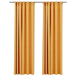 vidaXL Linen-Look Blackout Curtains with Hooks 2 pcs Yellow 140x225 cm - Giant Lobelia