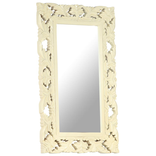 vidaXL Hand Carved Mirror White 80x50 cm Solid Mango Wood - Giant Lobelia