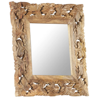 vidaXL Hand Carved Mirror Brown 50x50 cm Solid Mango Wood - Giant Lobelia