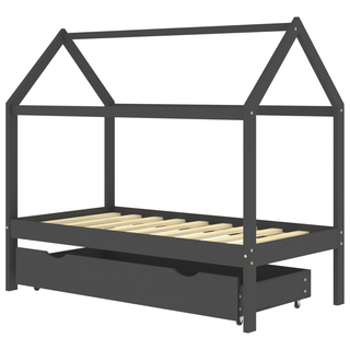 Kids Bed Frame with a Drawer Dark Grey Solid Pine Wood 80x160cm - Giant Lobelia