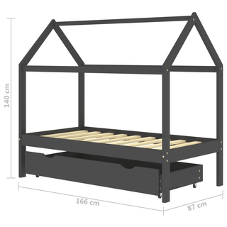 Kids Bed Frame with a Drawer Dark Grey Solid Pine Wood 80x160cm - Giant Lobelia