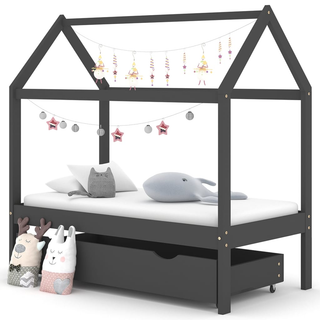 Kids Bed Frame with a Drawer Dark Grey Solid Pine Wood 70x140cm - Giant Lobelia