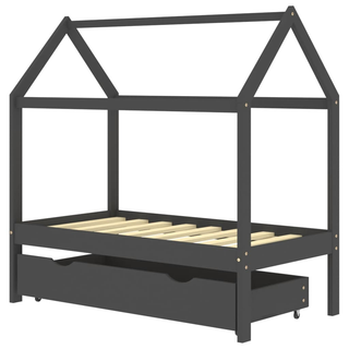 Kids Bed Frame with a Drawer Dark Grey Solid Pine Wood 70x140cm - Giant Lobelia