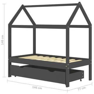 Kids Bed Frame with a Drawer Dark Grey Solid Pine Wood 70x140cm - Giant Lobelia